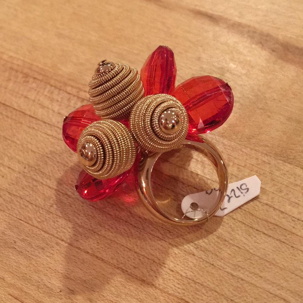 NWT Kate Spade ♠️ Gold & Red Orange Cocktail Ring. Size 7. - Picture 8 of 13